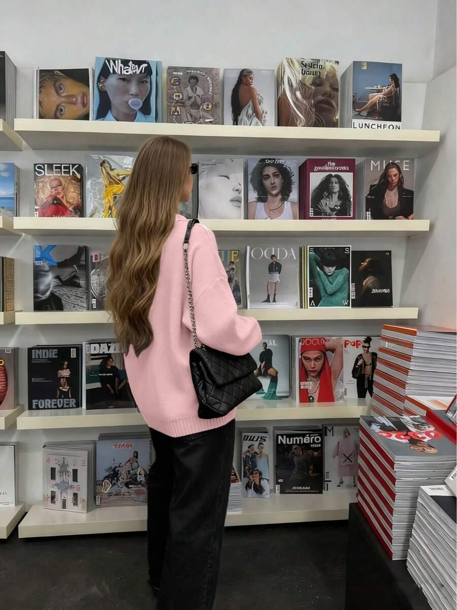 RÓŻOWY SWETER OKRĄGŁY DEKOLT