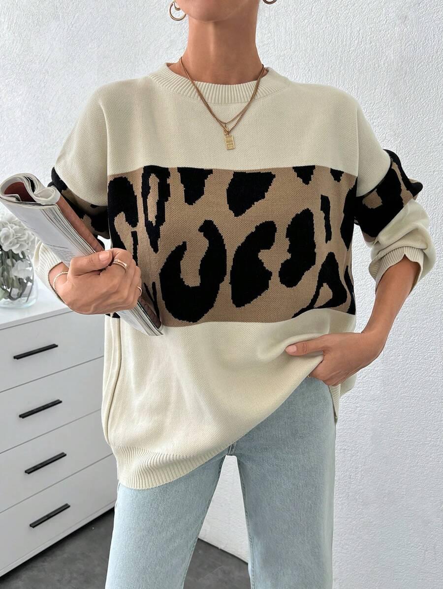 LUŹNY SWETER ŁĄCZENIE ANIMAL PRINT