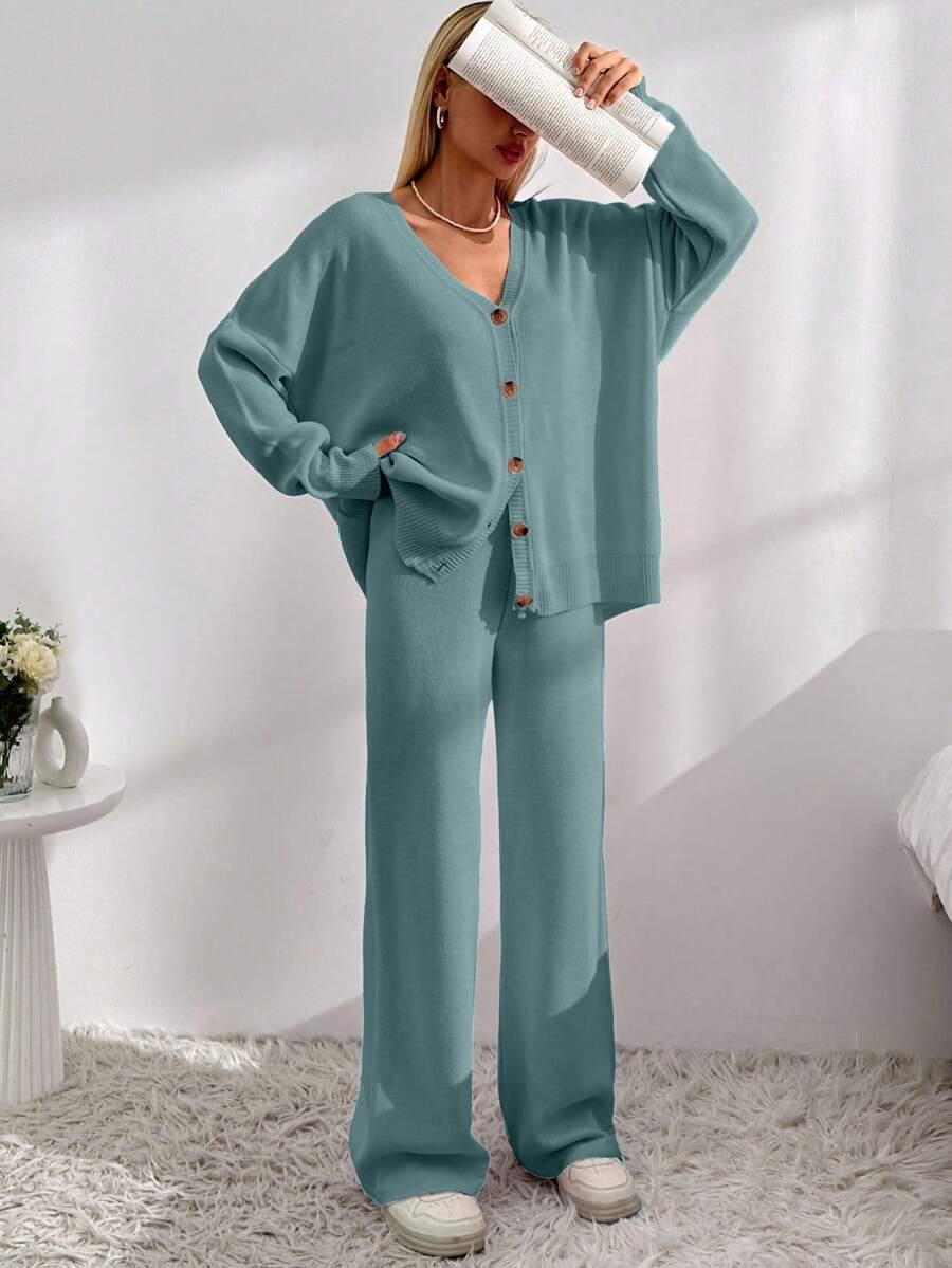 SWETER SPODNIE DZIANINOWY KOMPLET