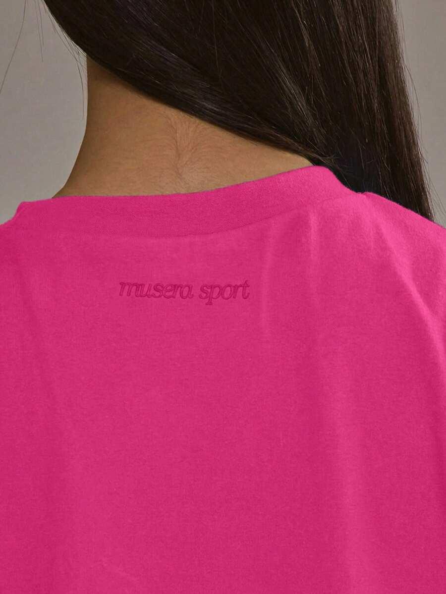 RÓŻOWY T-SHIRT OKRĄGŁY DEKOLT