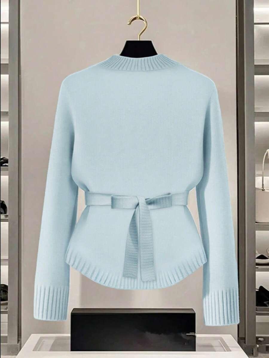 NIEBIESKI DZIANINOWY SWETER