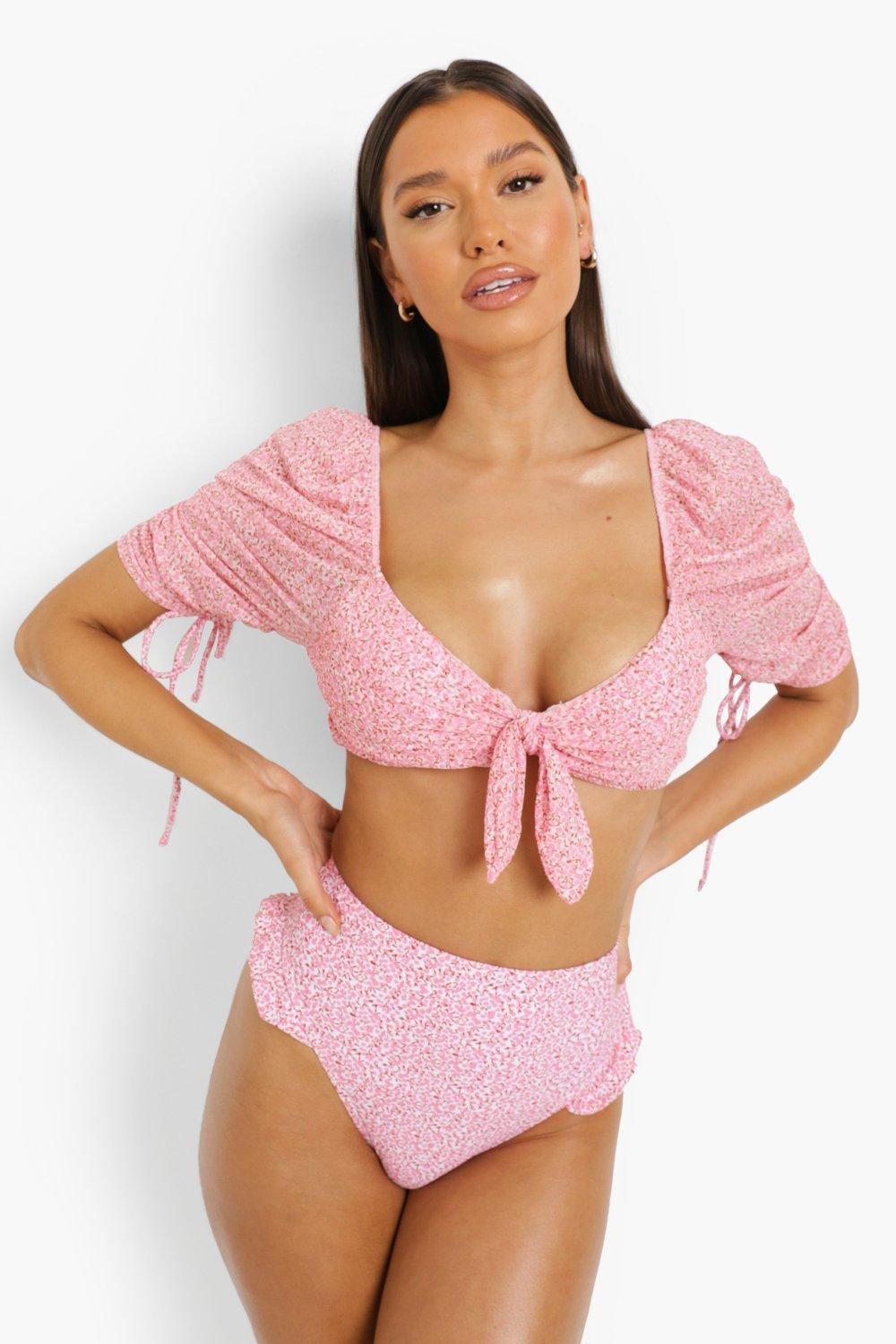 dół od bikini wzór kwiaty falbana 