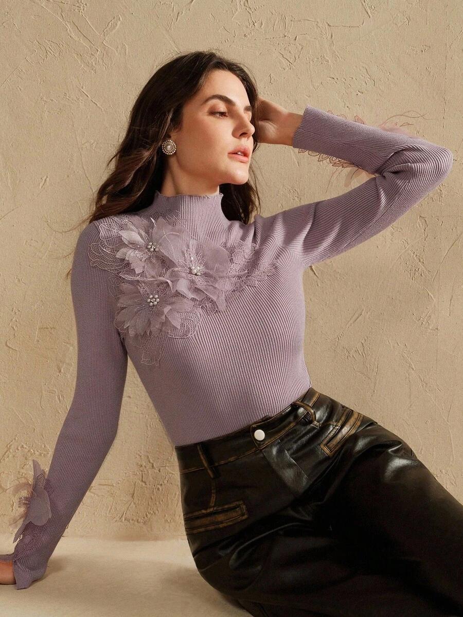 fioletowy sweter zdobienie 