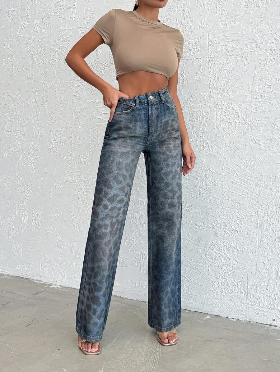 SPODNIE JEANS ANIMAL PRINT 