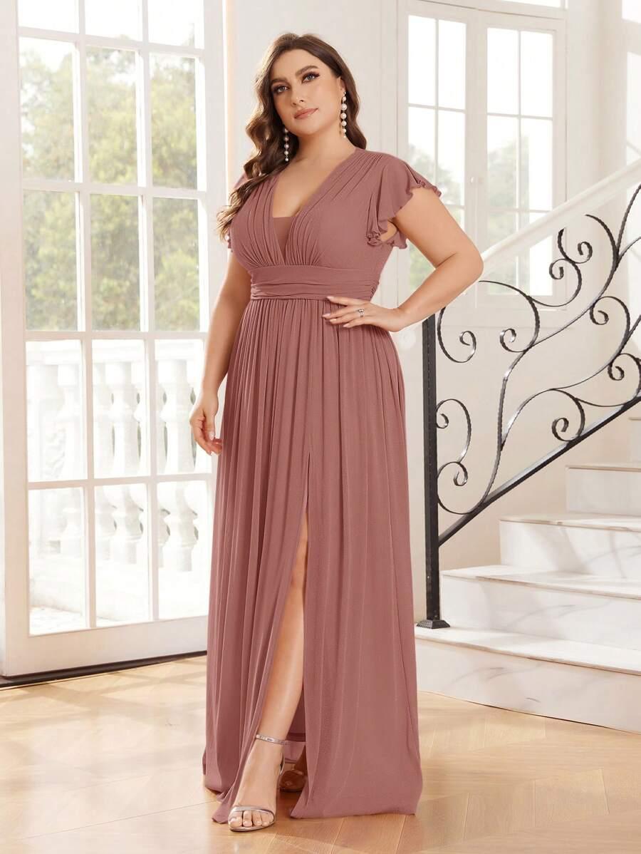 rozkloszowana maxi sukienka v neck rozcięcie 