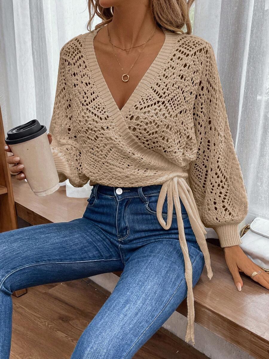 BEŻOWY SWETER WIĄZANIE