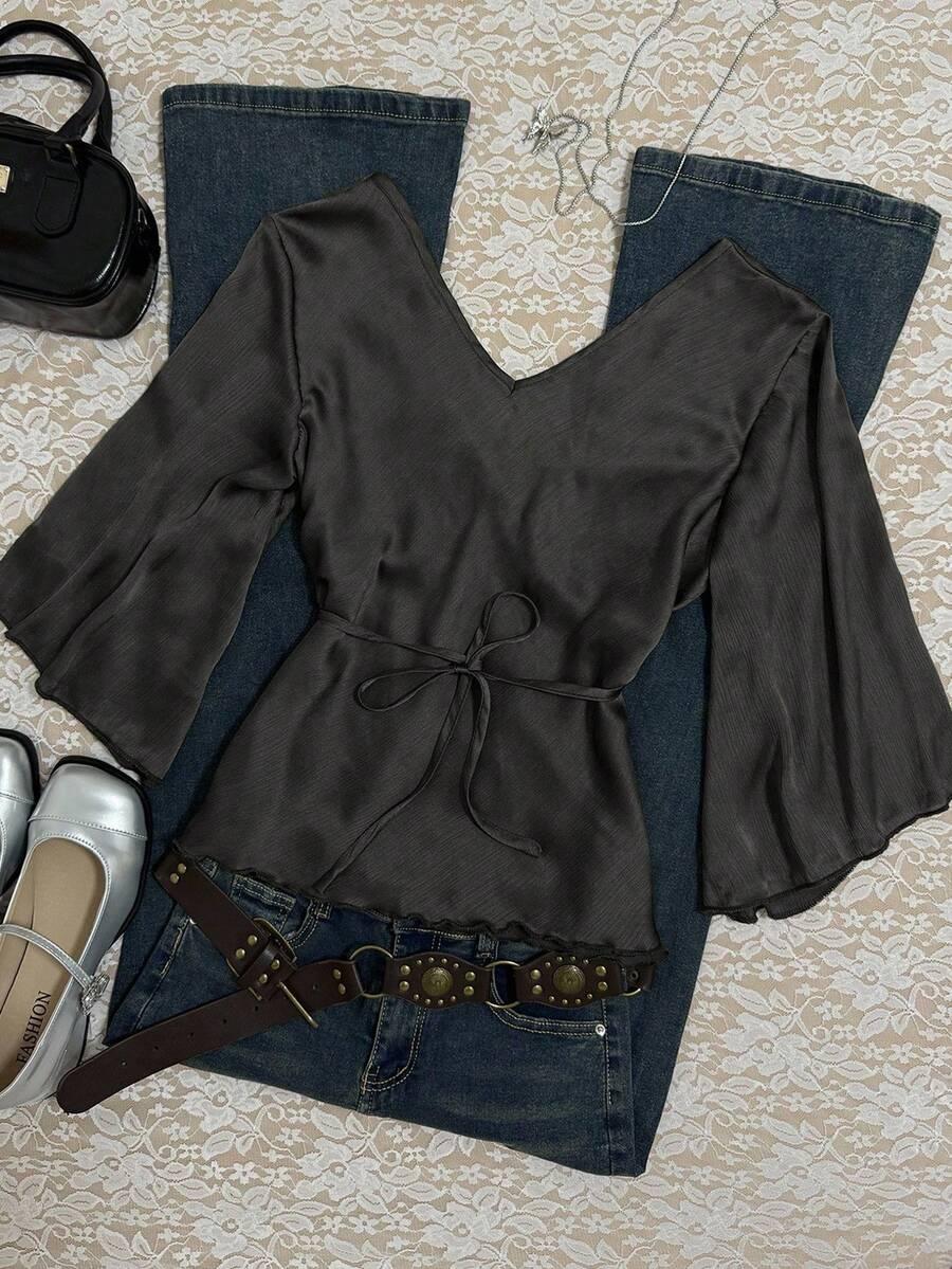 czarna bluzka v neck