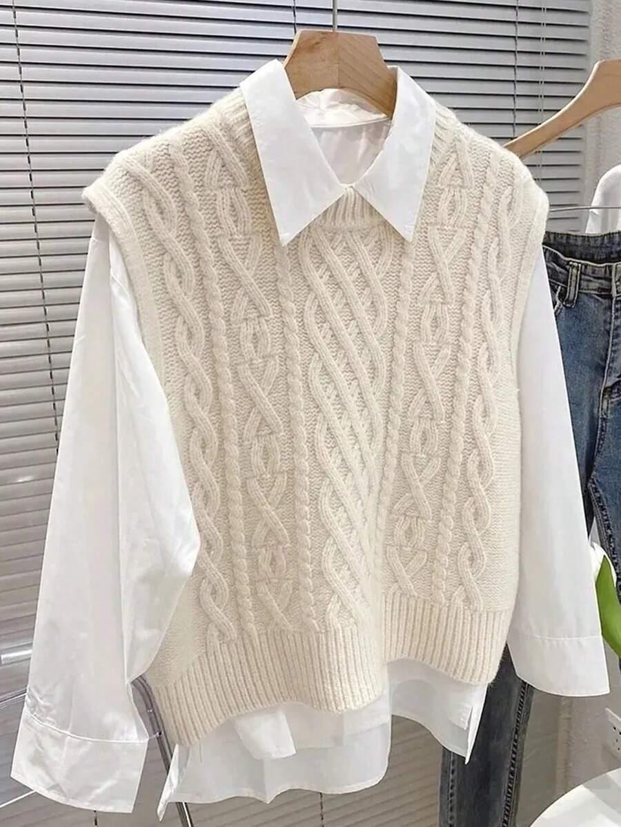 Beżowy sweter okrągły dekolt 