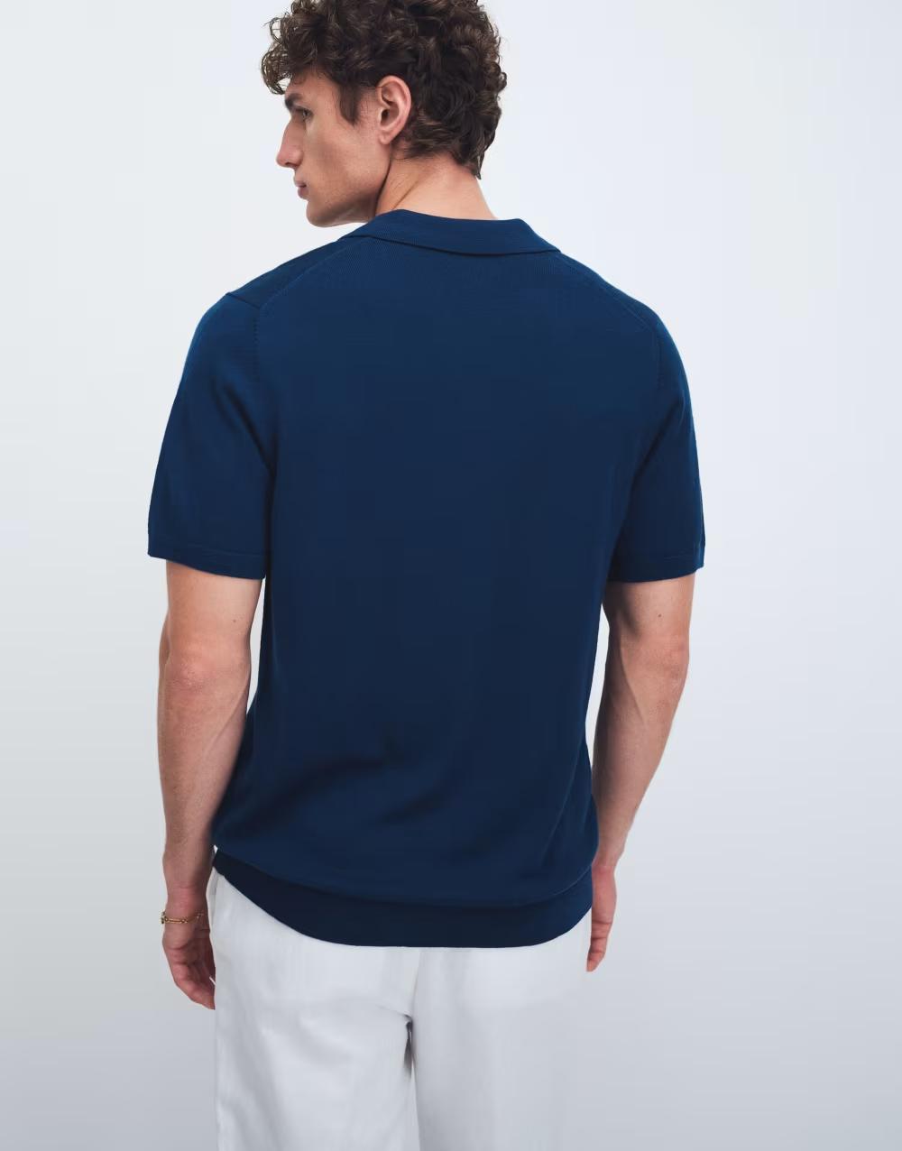 GRANATOWA WEŁNIANA KOSZULKA POLO