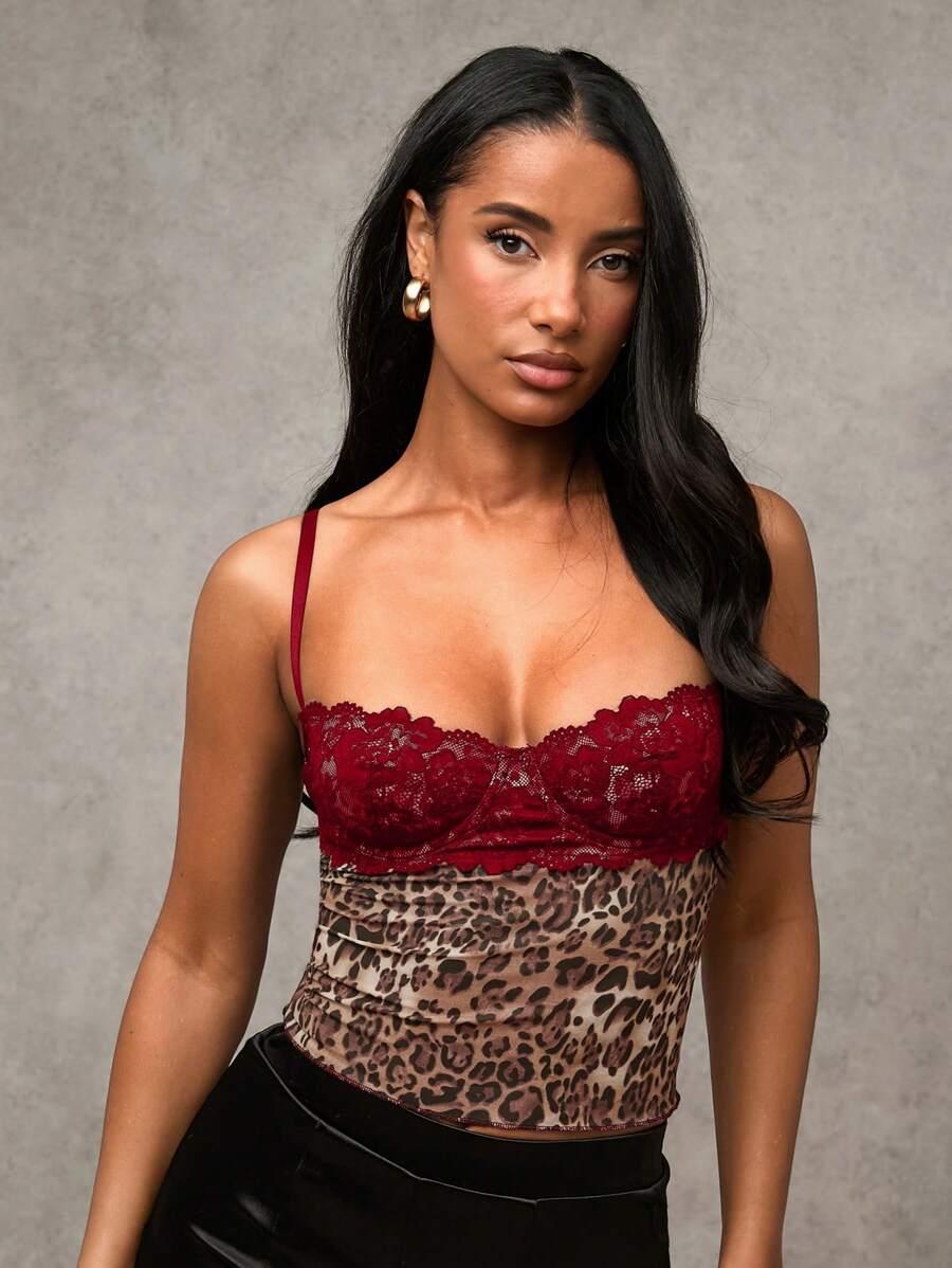 TOP NA RAMIĄCZKACH KORONKA ANIMAL PRINT 