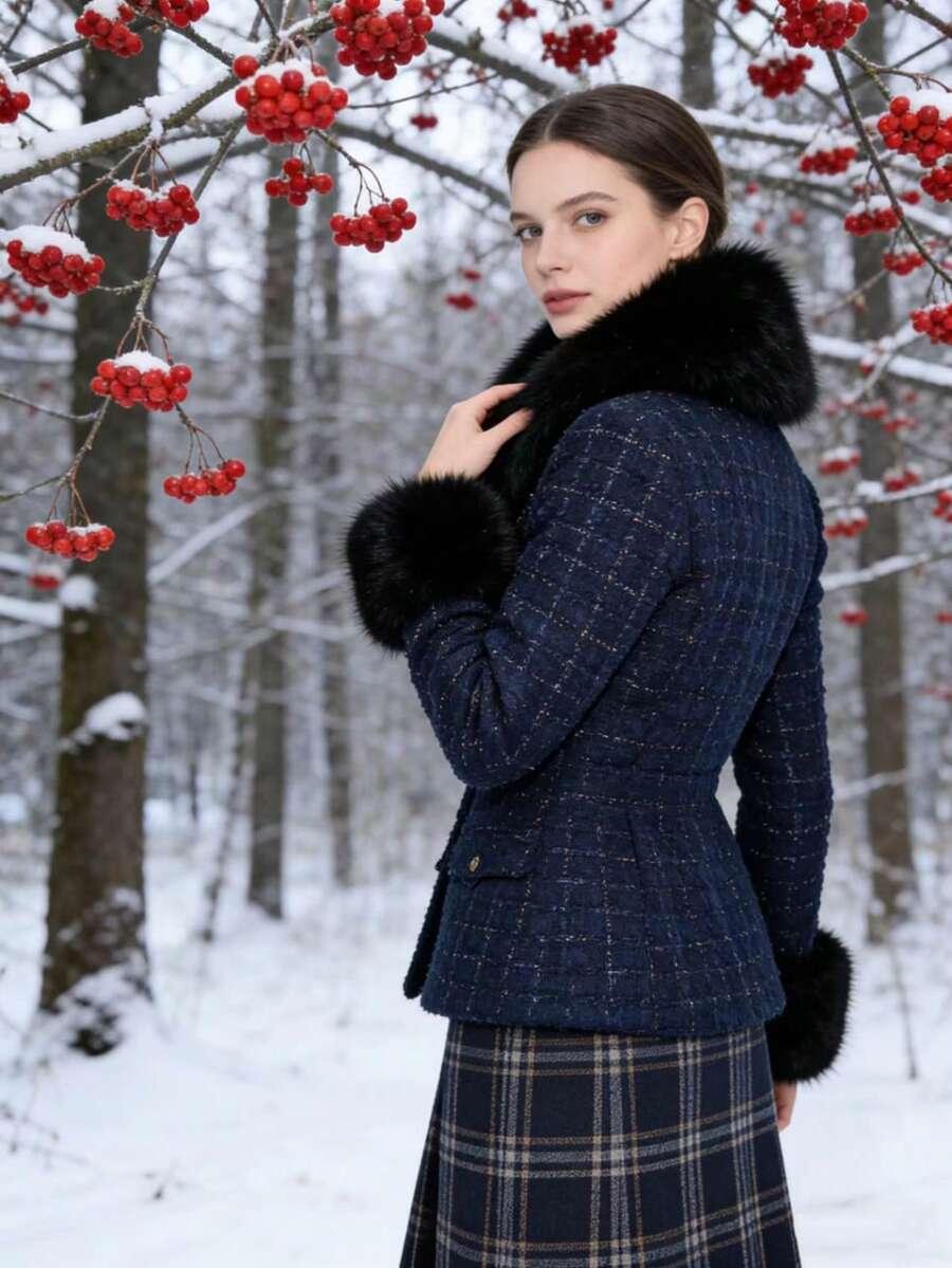 czarny szal sztuczne futro