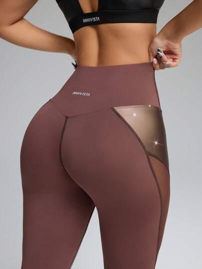 brązowe legginsy wstawki