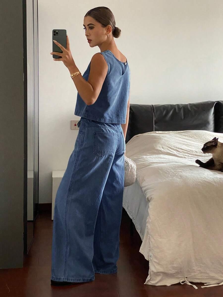 komplet top spodnie jeans