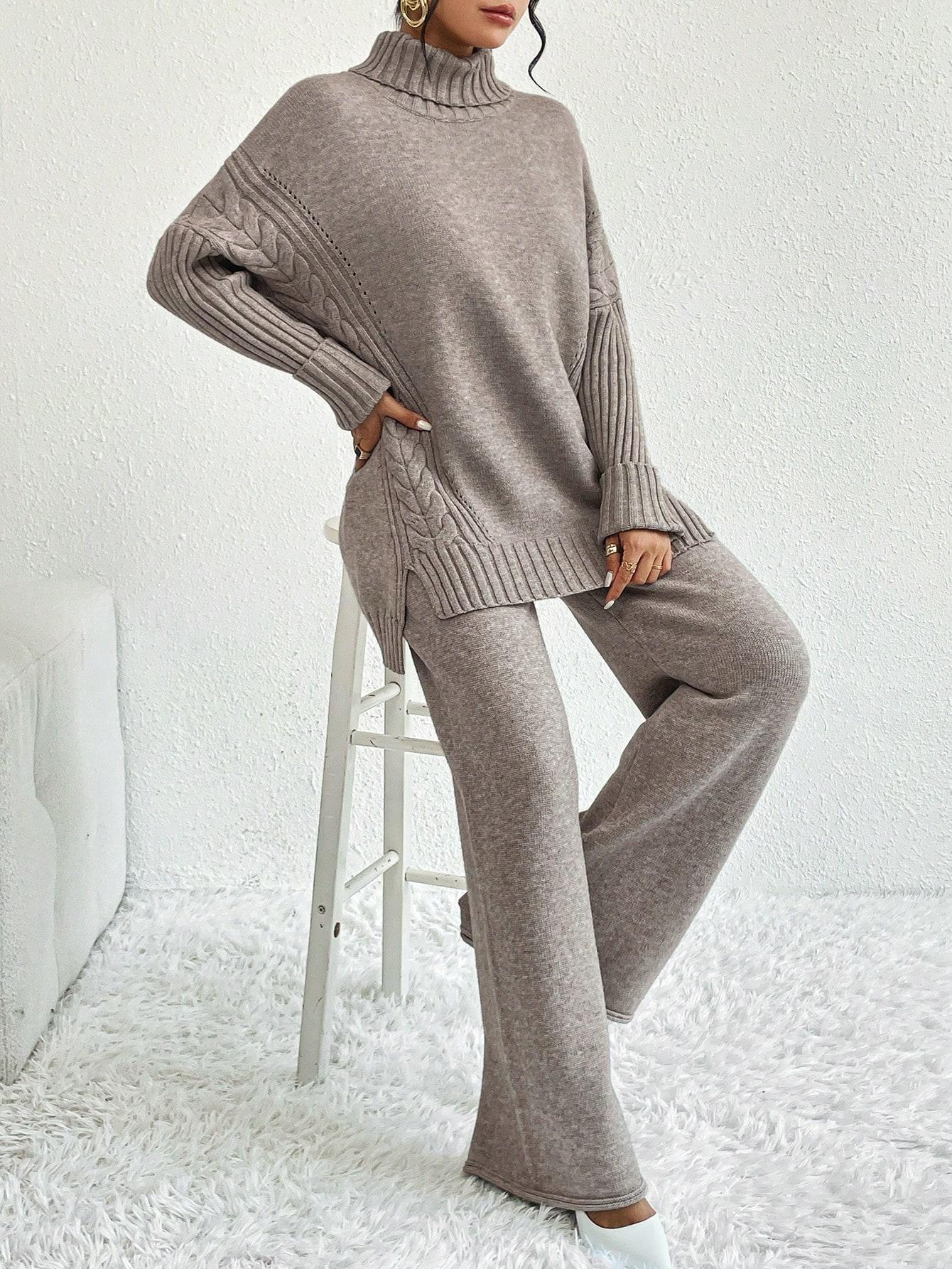 DZIANINOWY KOMPLET SWETER SPODNIE