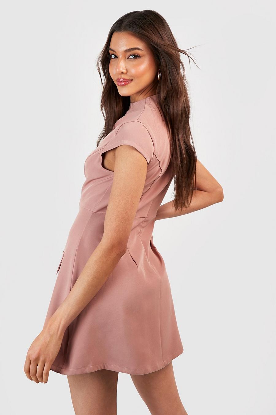 różowa mini sukienka bez rękawów klapy
