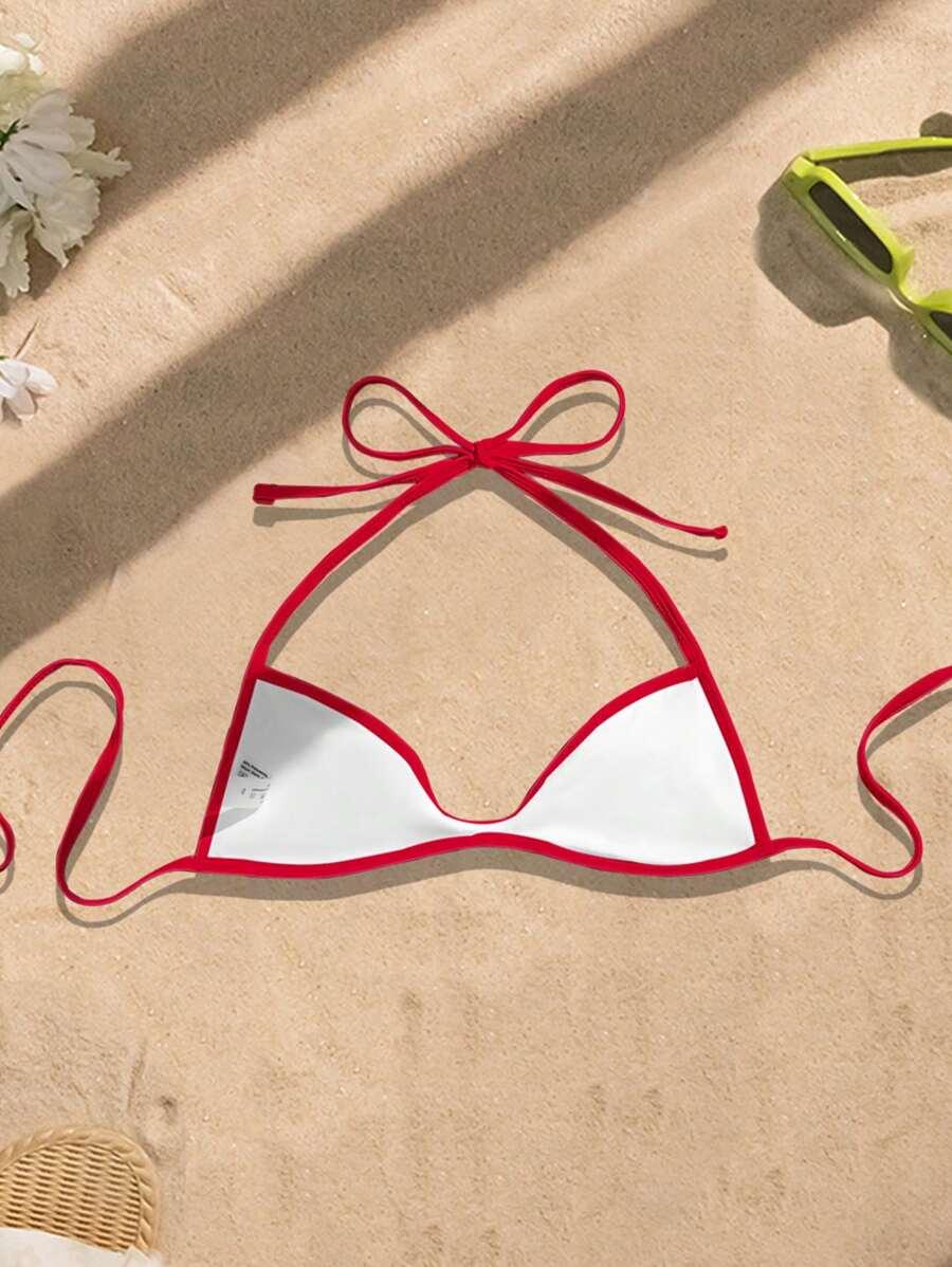czerwona góra od bikini wiązanie 