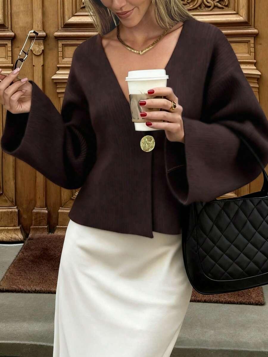 BRĄZOWY SWETER ZDOBIENIE