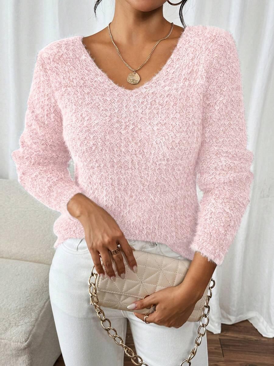 RÓŻOWY SWETER V-NECK