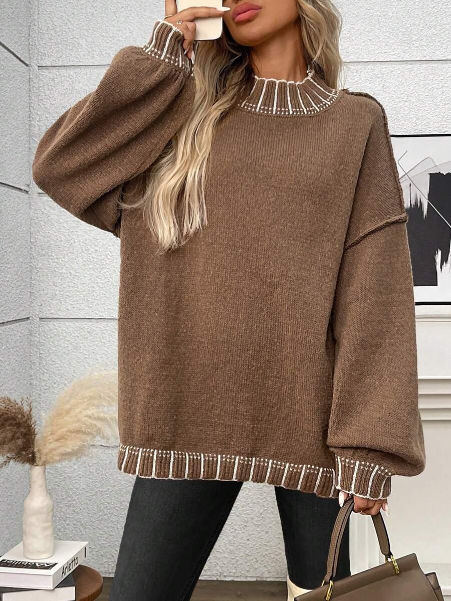 brązowy sweter długi rękaw