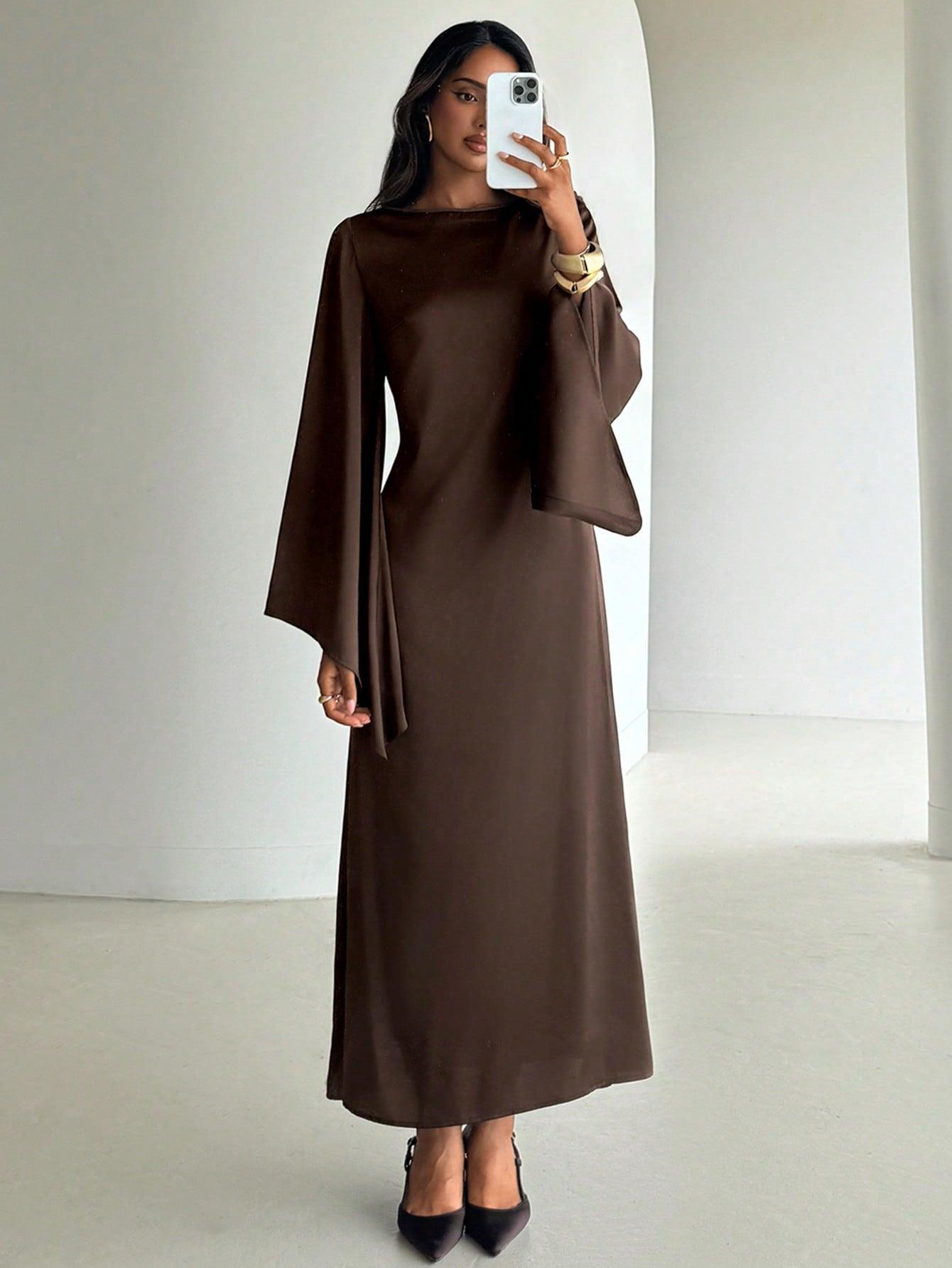 brązowa maxi sukienka