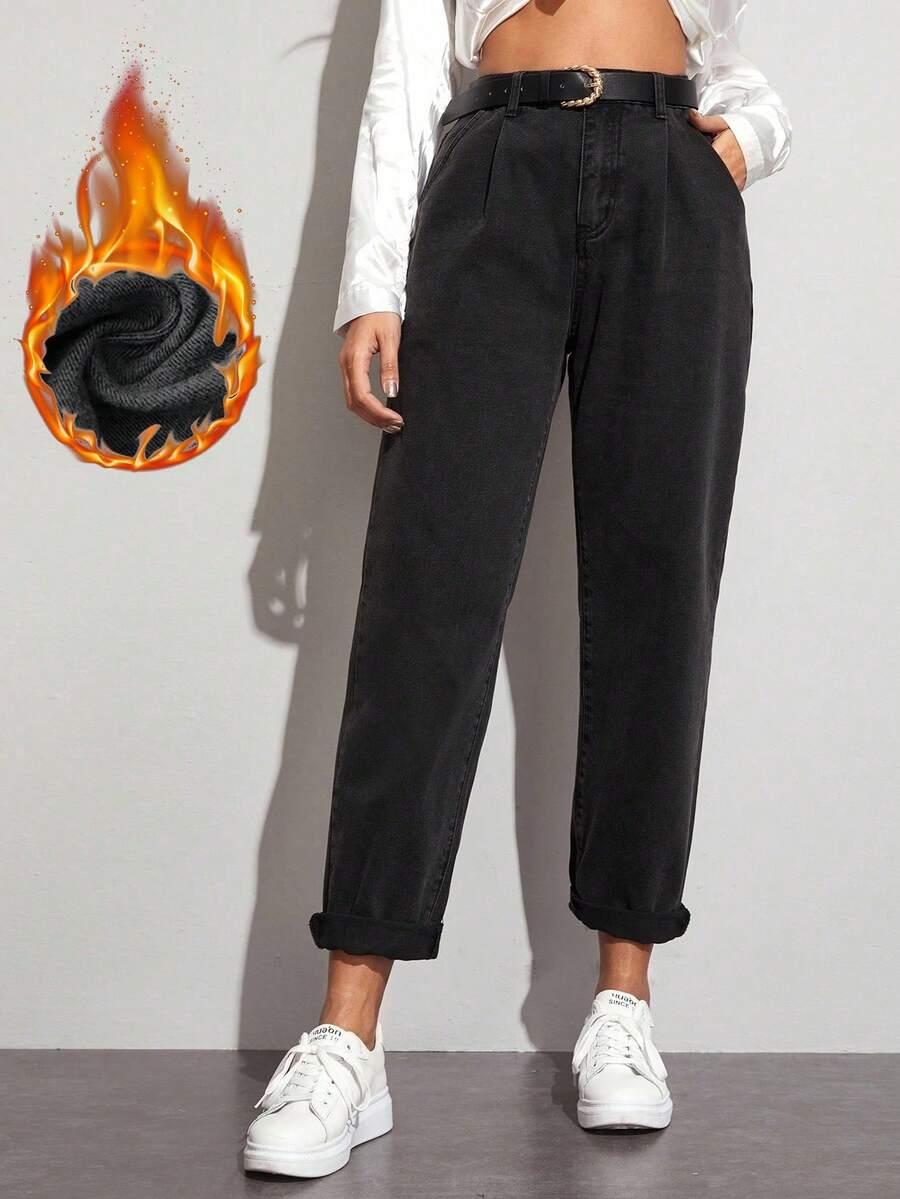 CZARNE SPODNIE MOM JEANS