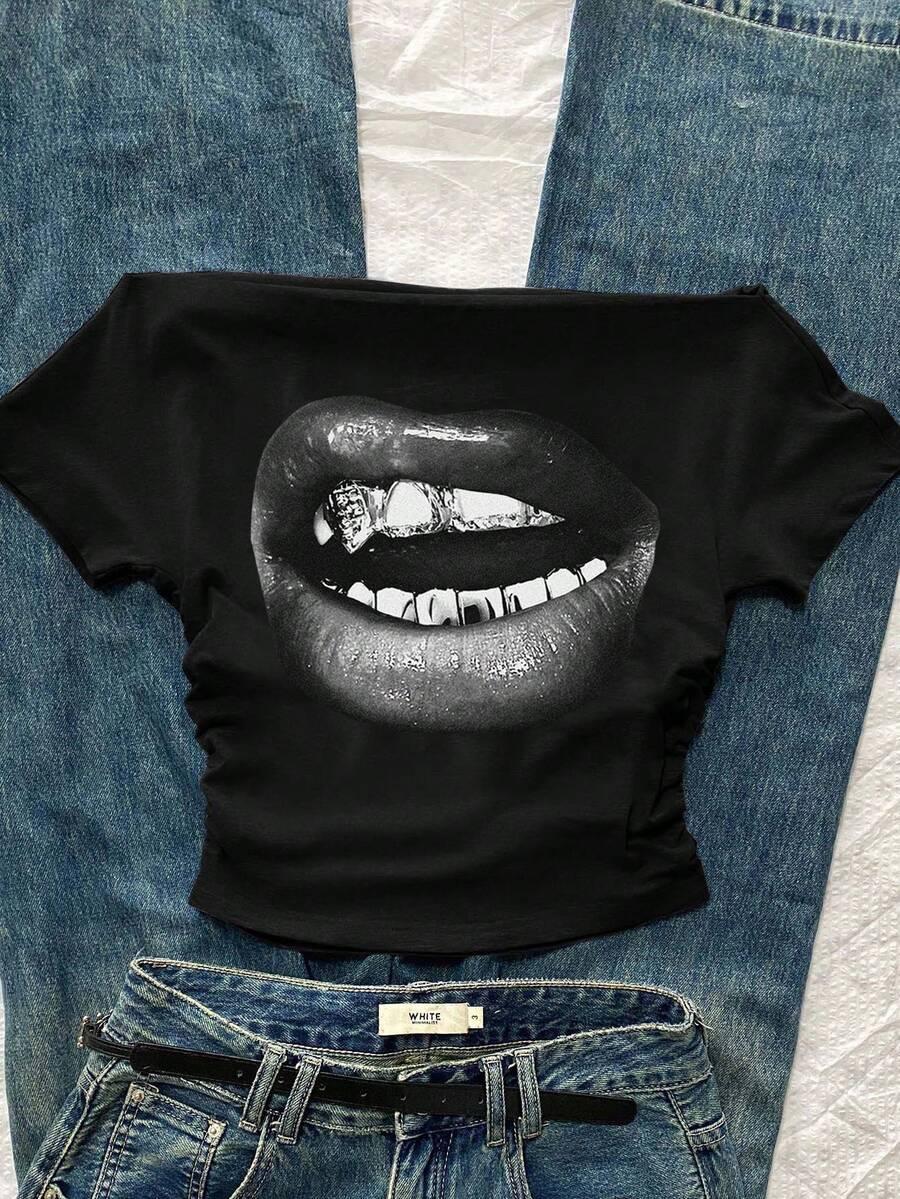 czarny top print