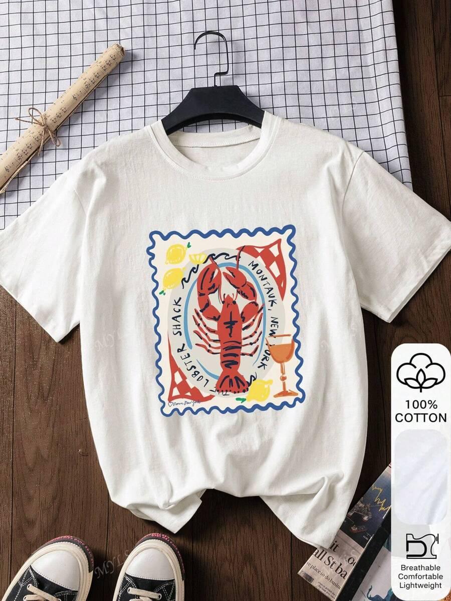 T-SHIRT DAMSKI BAWEŁNIANY OKRĄGŁY DEKOLT REGULAR PRINT