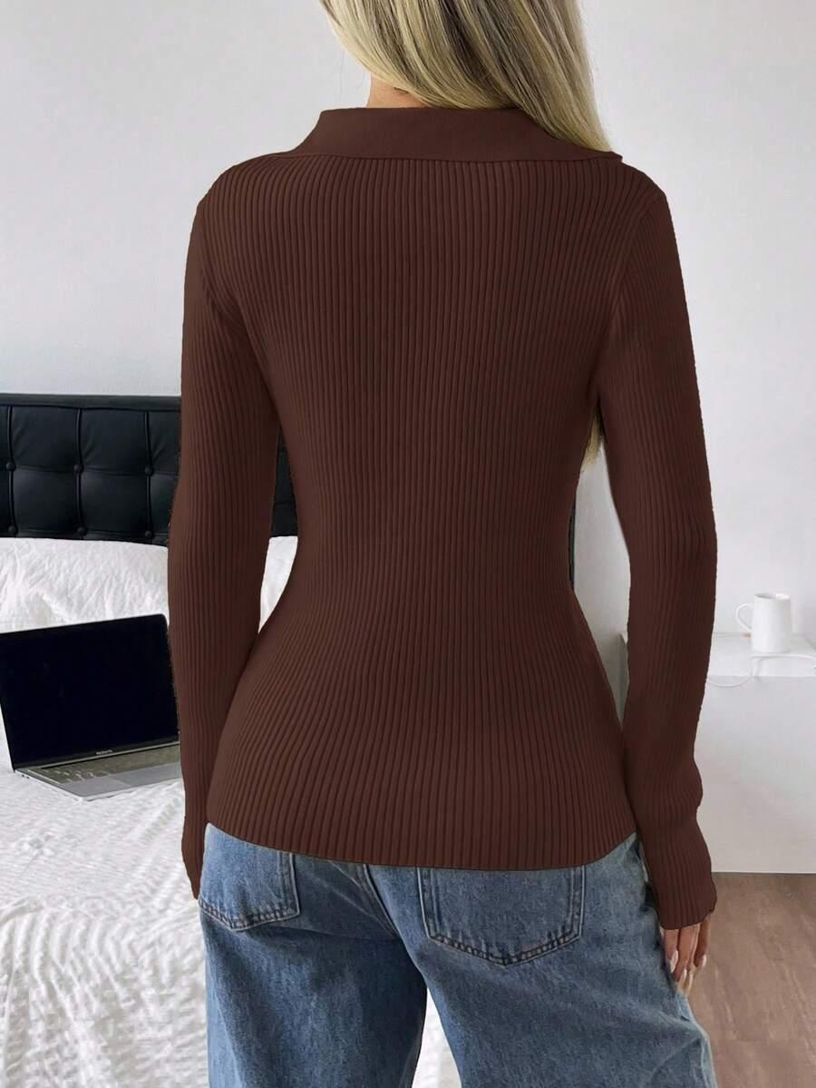 BRĄZOWY DZIANINOWY SWETER GUZIKI 