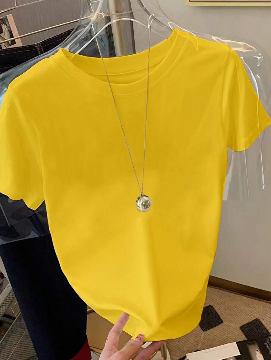 ŻÓŁTY T-SHIRT OKRĄGŁY DEKOLT