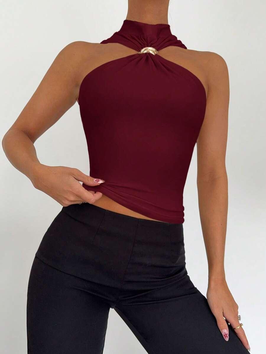 bordowy top zdobienie