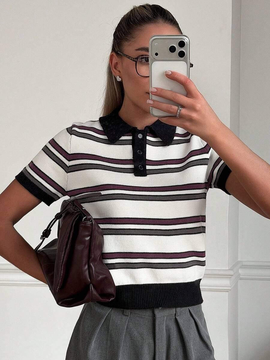 sweter w paski kołnierzyk