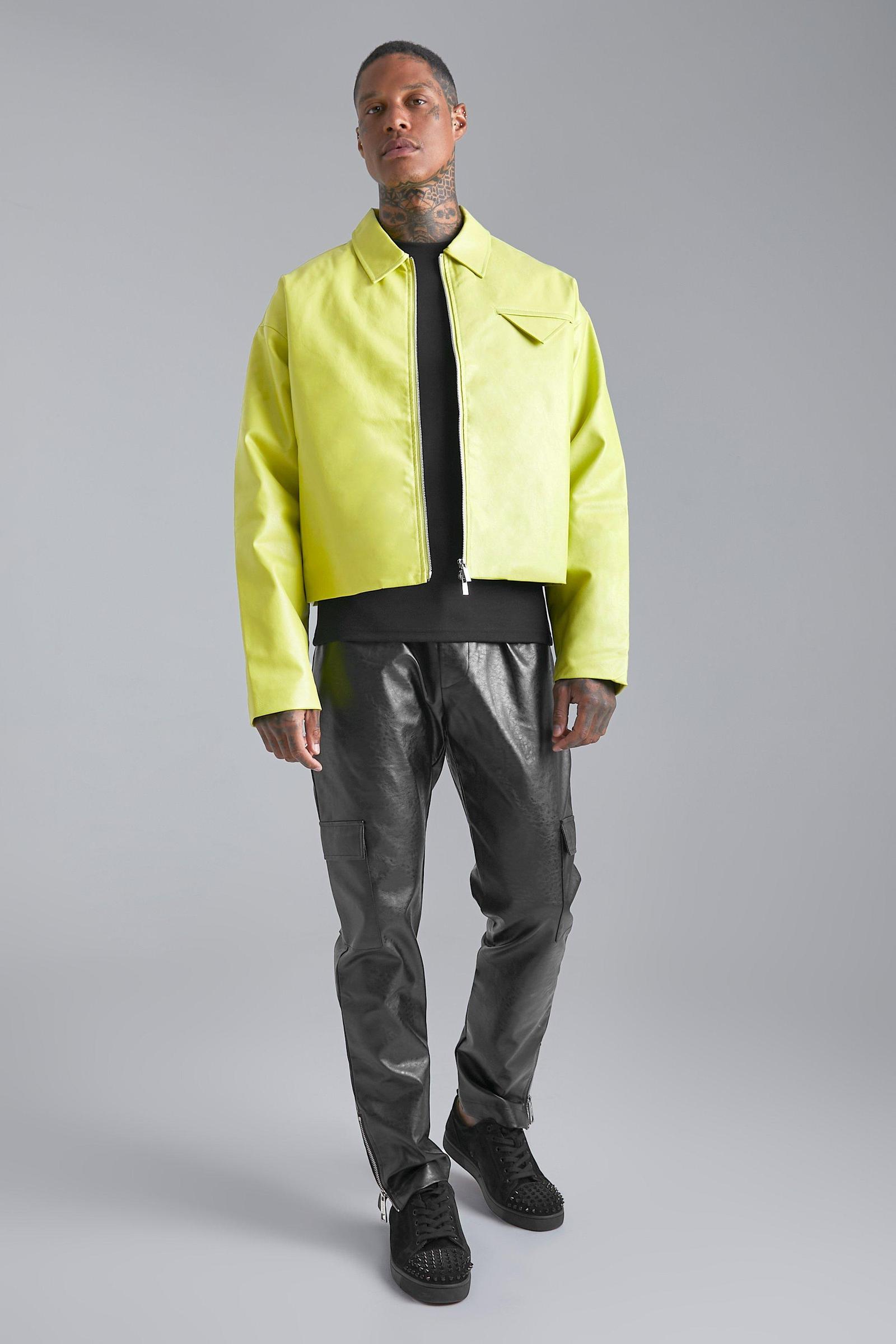 limonkowa kurtka imitacja skóry jacket zip 