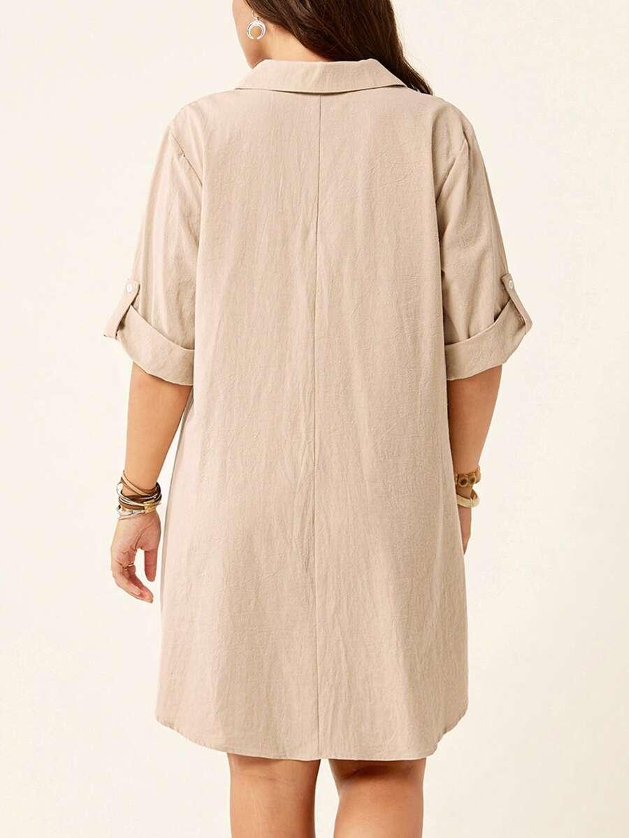 beżowa sukienka v neck nadruk