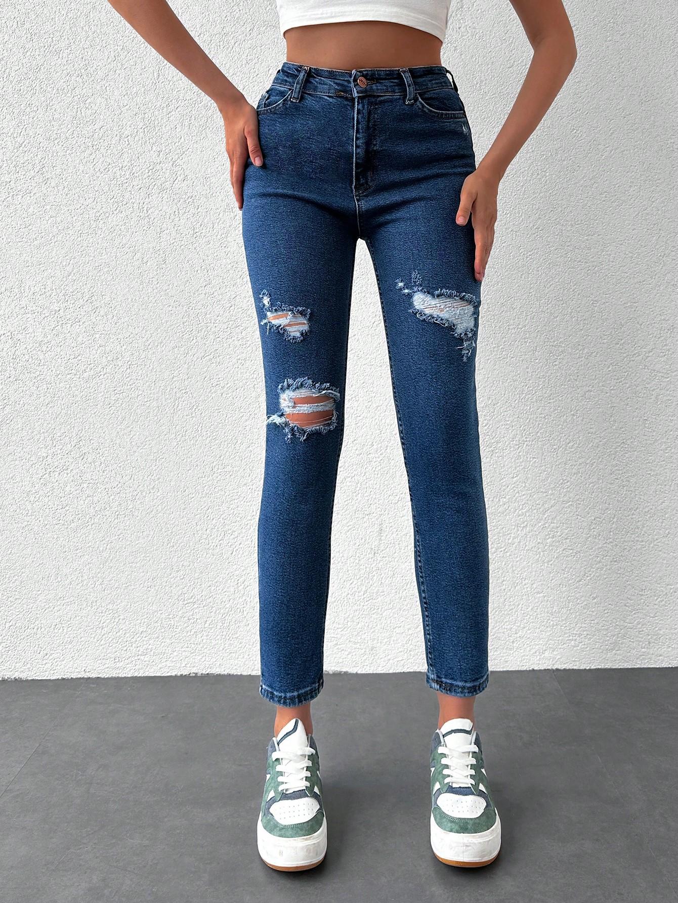 SPODNIE RURKI JEANS WYSOKI STAN RIPPED