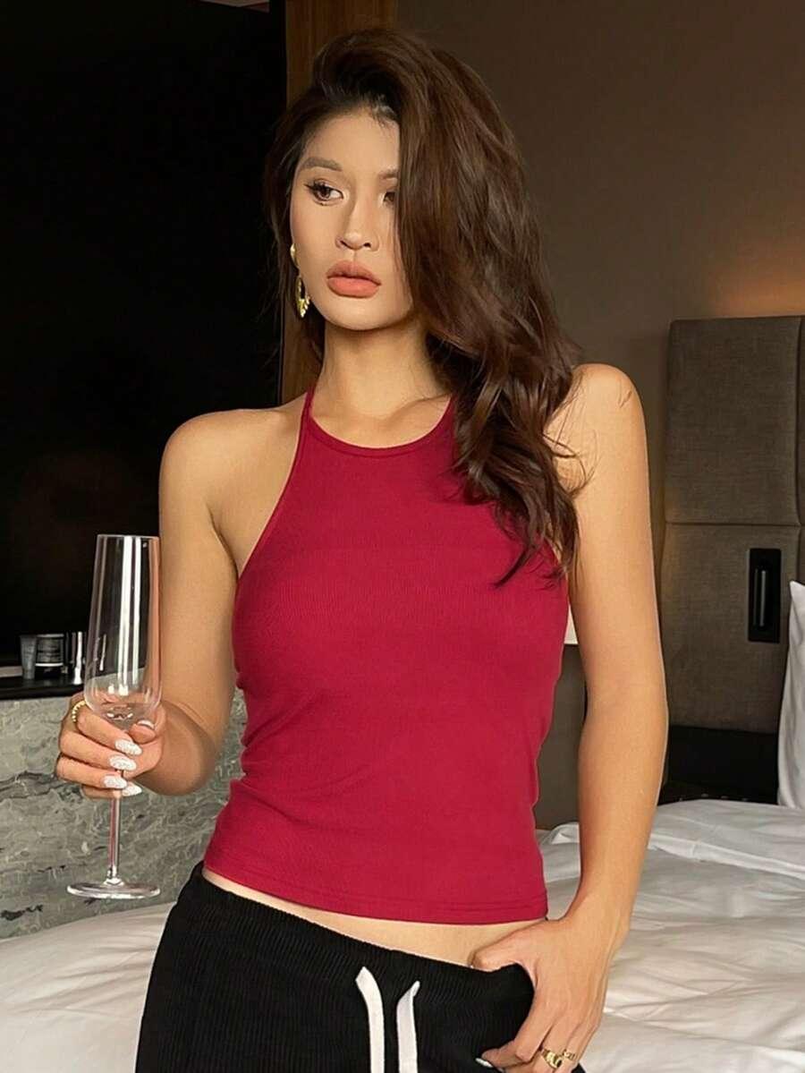 CZERWONY TOP ODKRYTE PLECY 