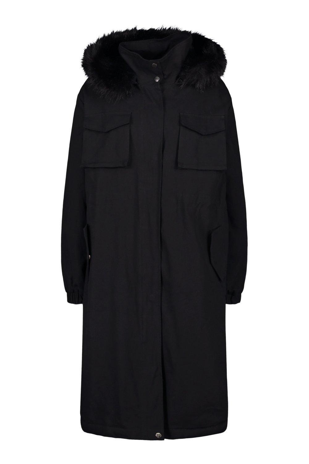 czarna kurtka oversize parka maxi futerko kaptur 