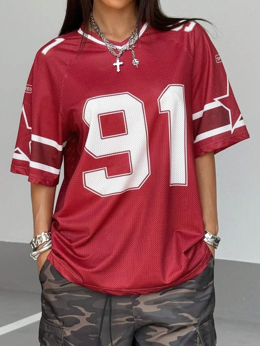czerwony t-shirt v-neck