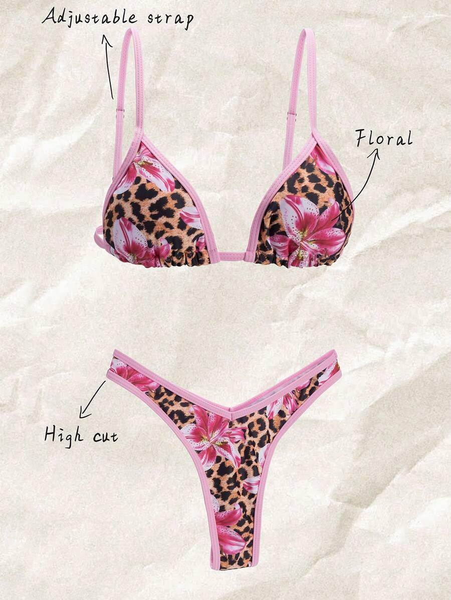 DWUCZĘŚCIOWY STRÓJ KĄPIELOWY ANIMAL PRINT KWIATY