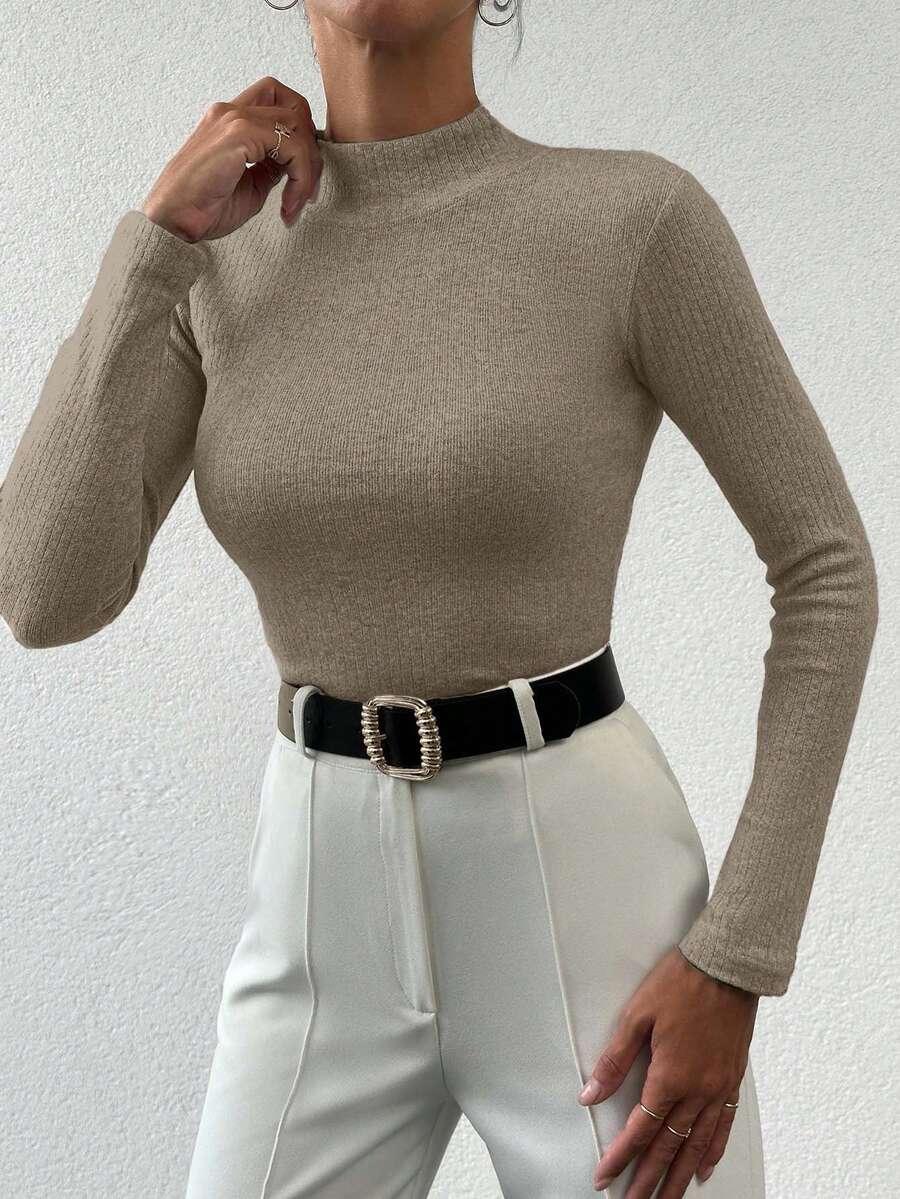 BEŻOWY SWETER DŁUGI RĘKAW 