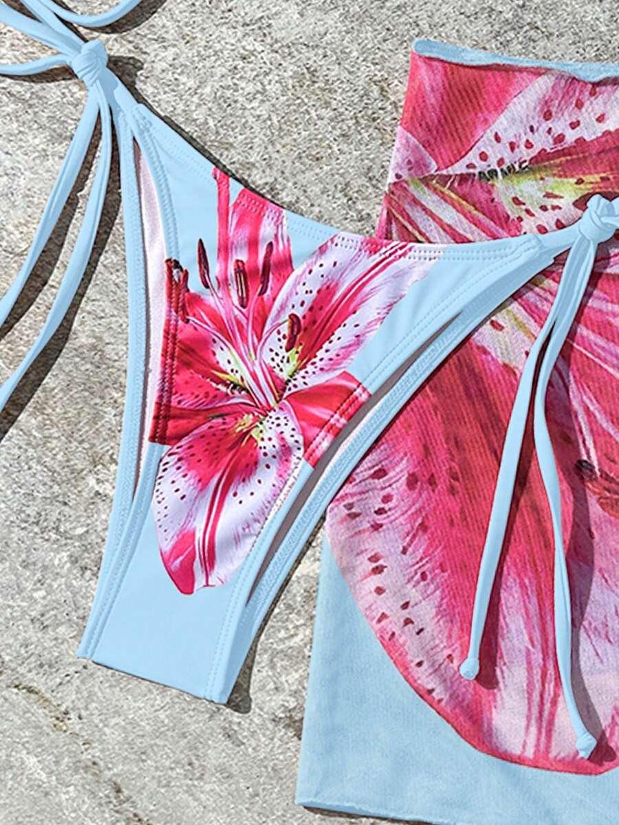 niebieski dół od bikini wiązanie kwiaty