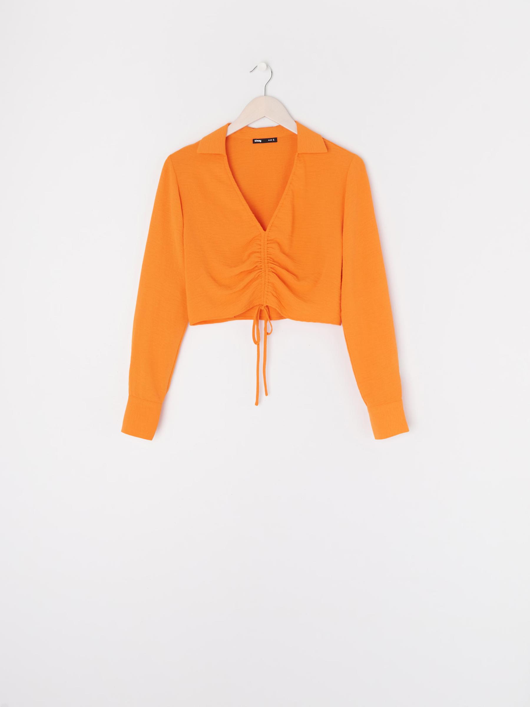 POMARAŃCZOWY CROP TOP DŁUGI RĘKAW KOŁNIERZYK