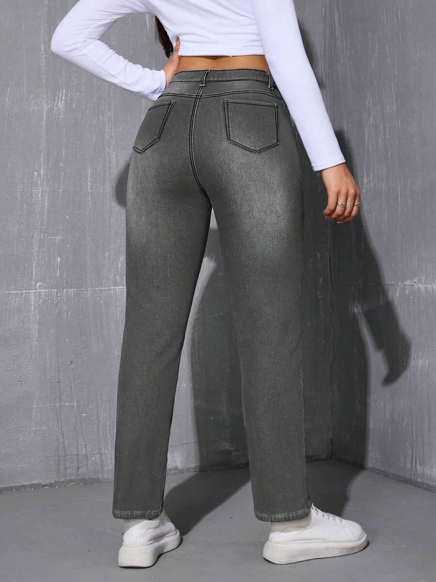 SZARE ocieplane SPODNIE JEANS