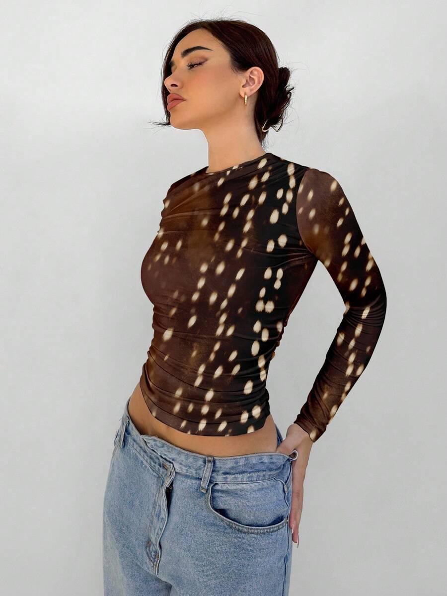 bluzka długi rękaw animal print