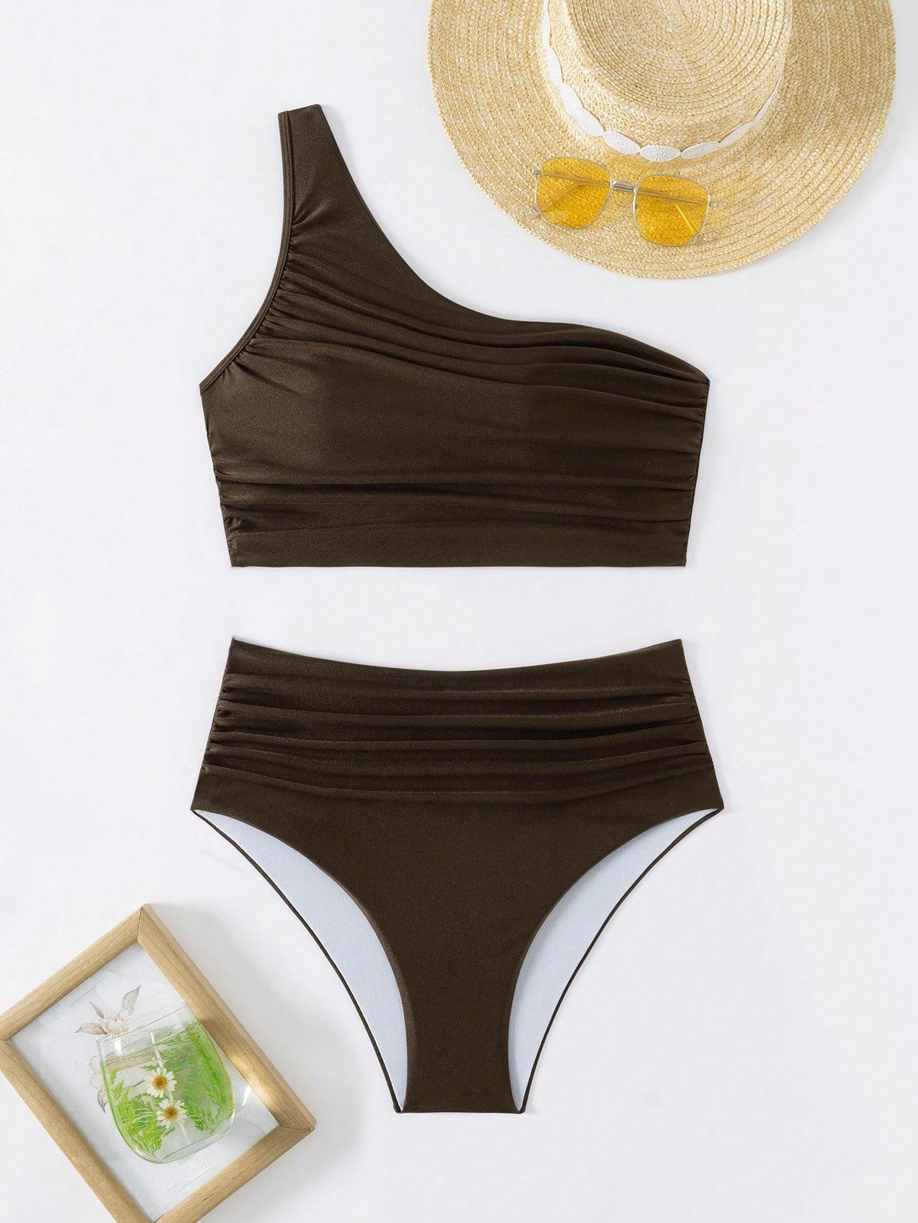 BRĄZOWY DÓŁ OD BIKINI marszczenie