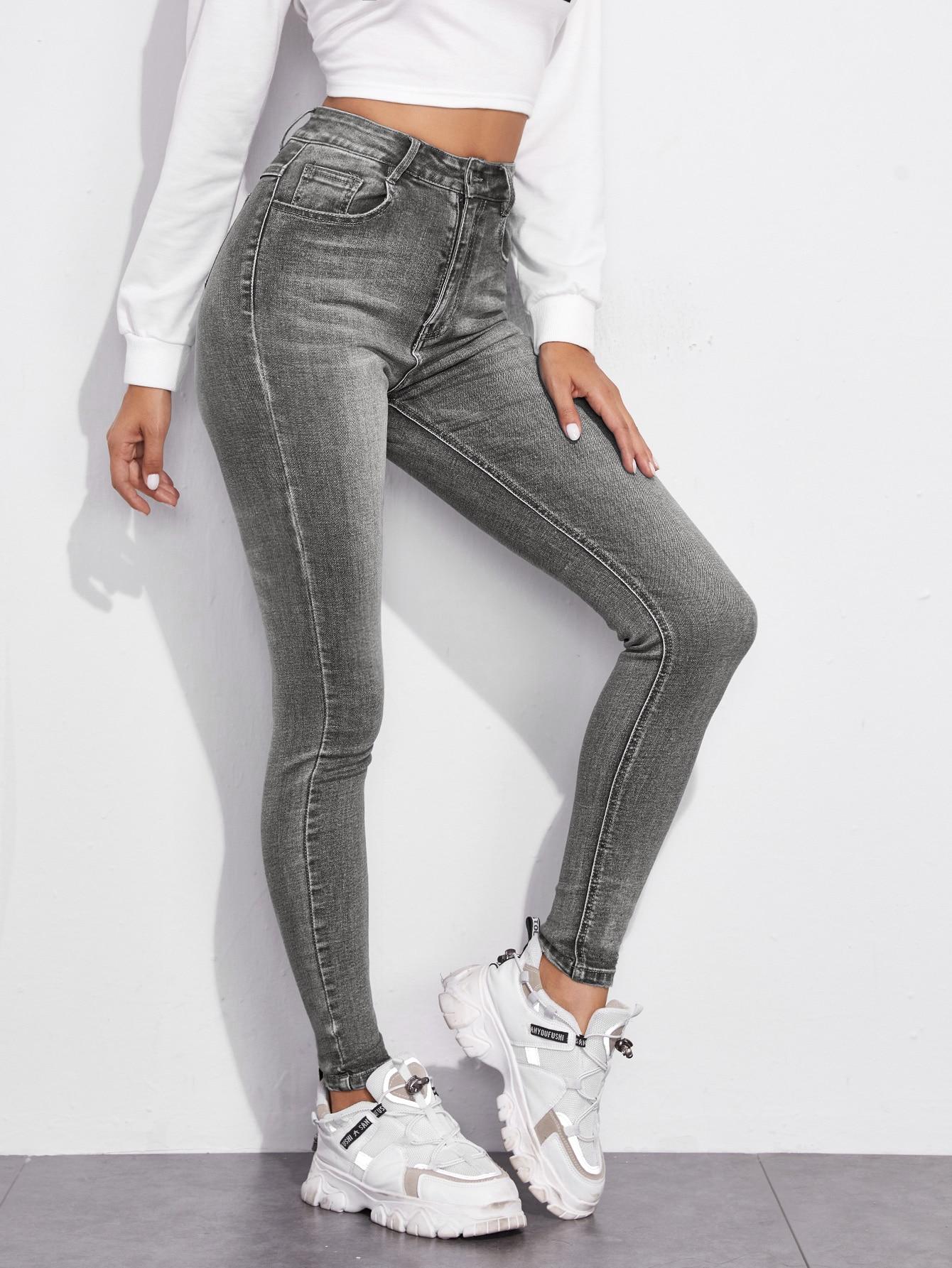 SZARE SPODNIE JEANS WYSOKI STAN