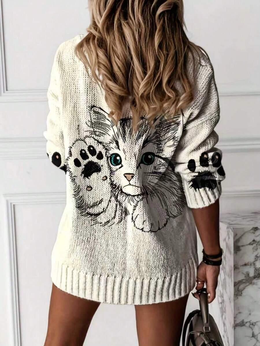 beżowy sweter nadruk