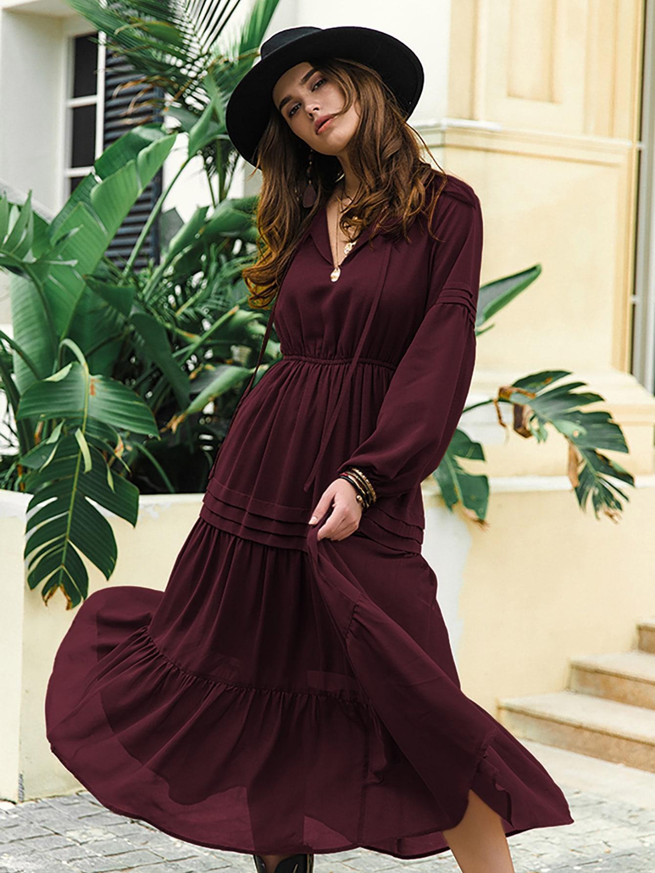 bordowa sukienka v-neck