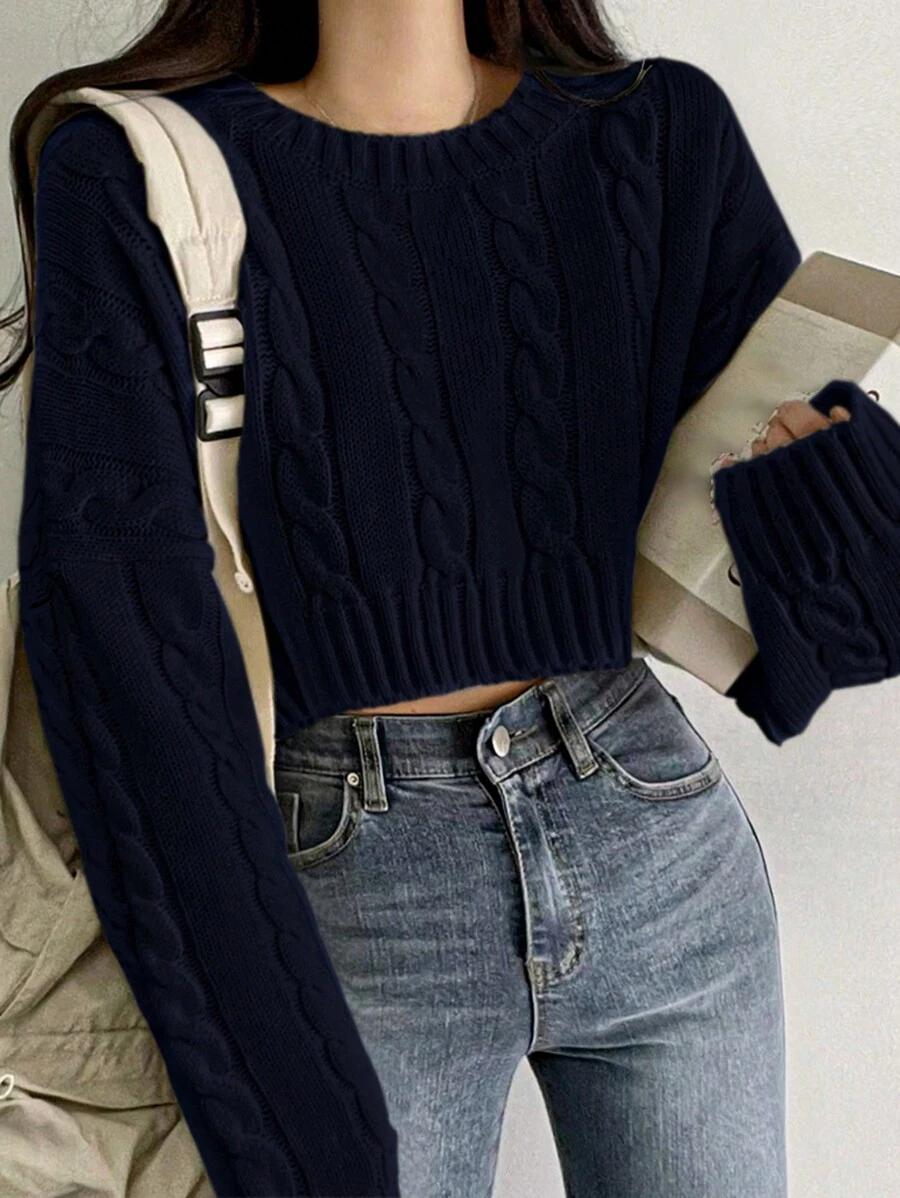 GRANATOWY SWETER OKRĄGŁY DEKOLT