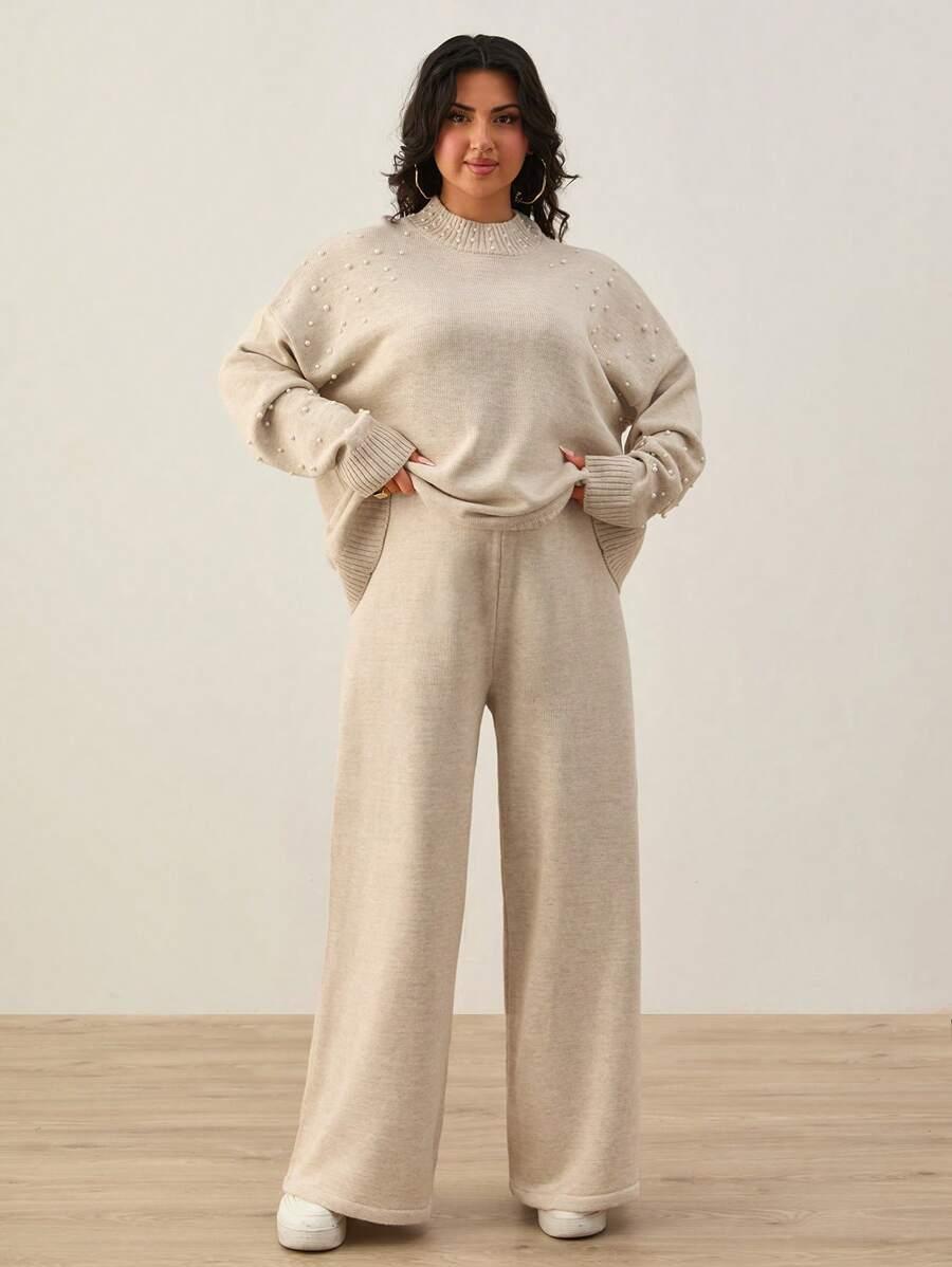 komplet sweter spodnie zdobienie 