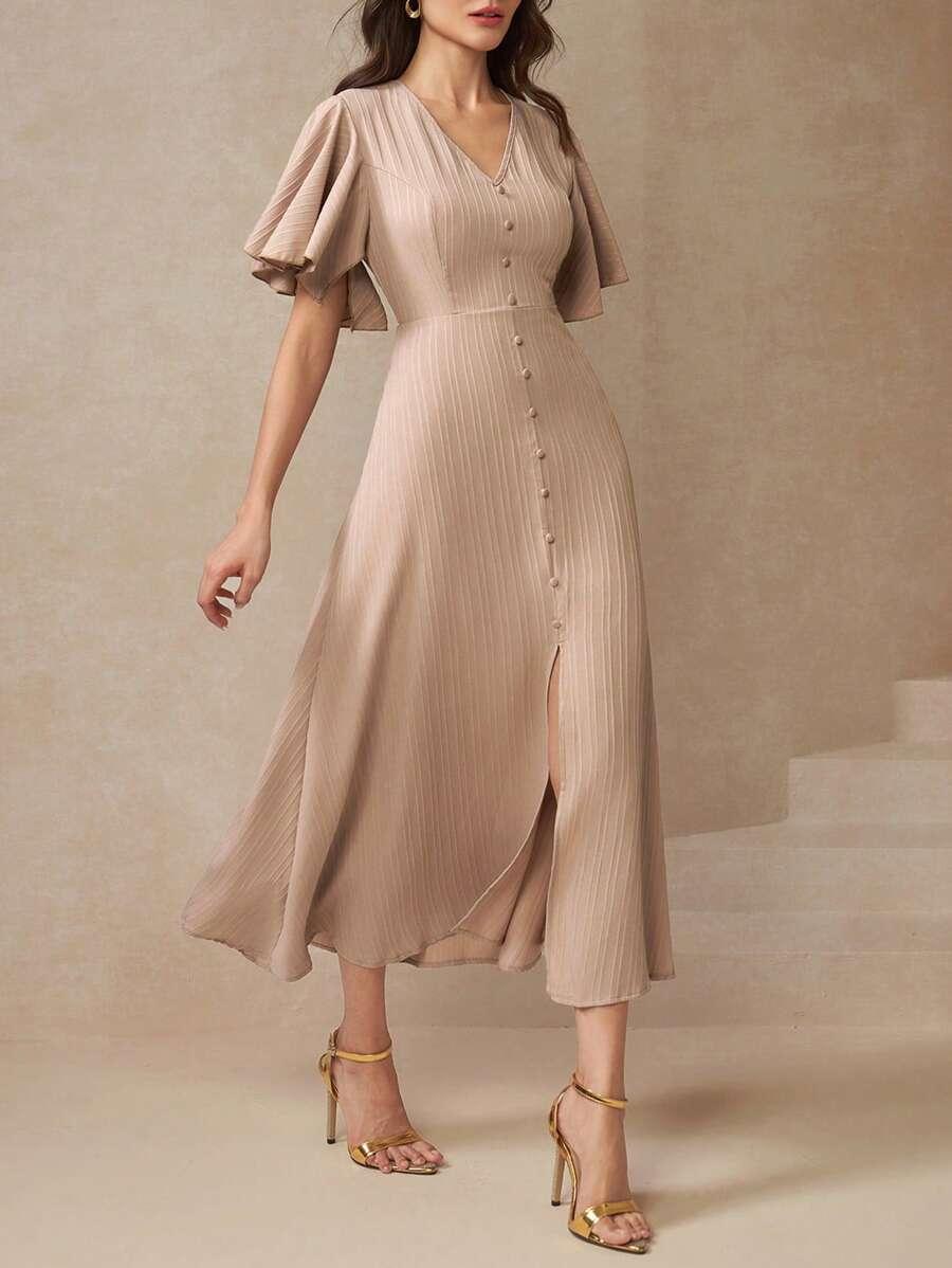 beżowa sukienka v neck